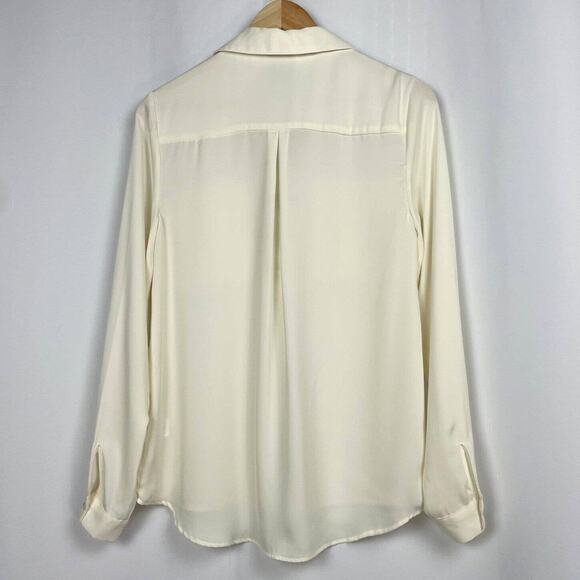 L'Academie Lace Up Front Blouse Size XS Ivory Cream Silky Satin Neutral Top - Picture 11 of 13